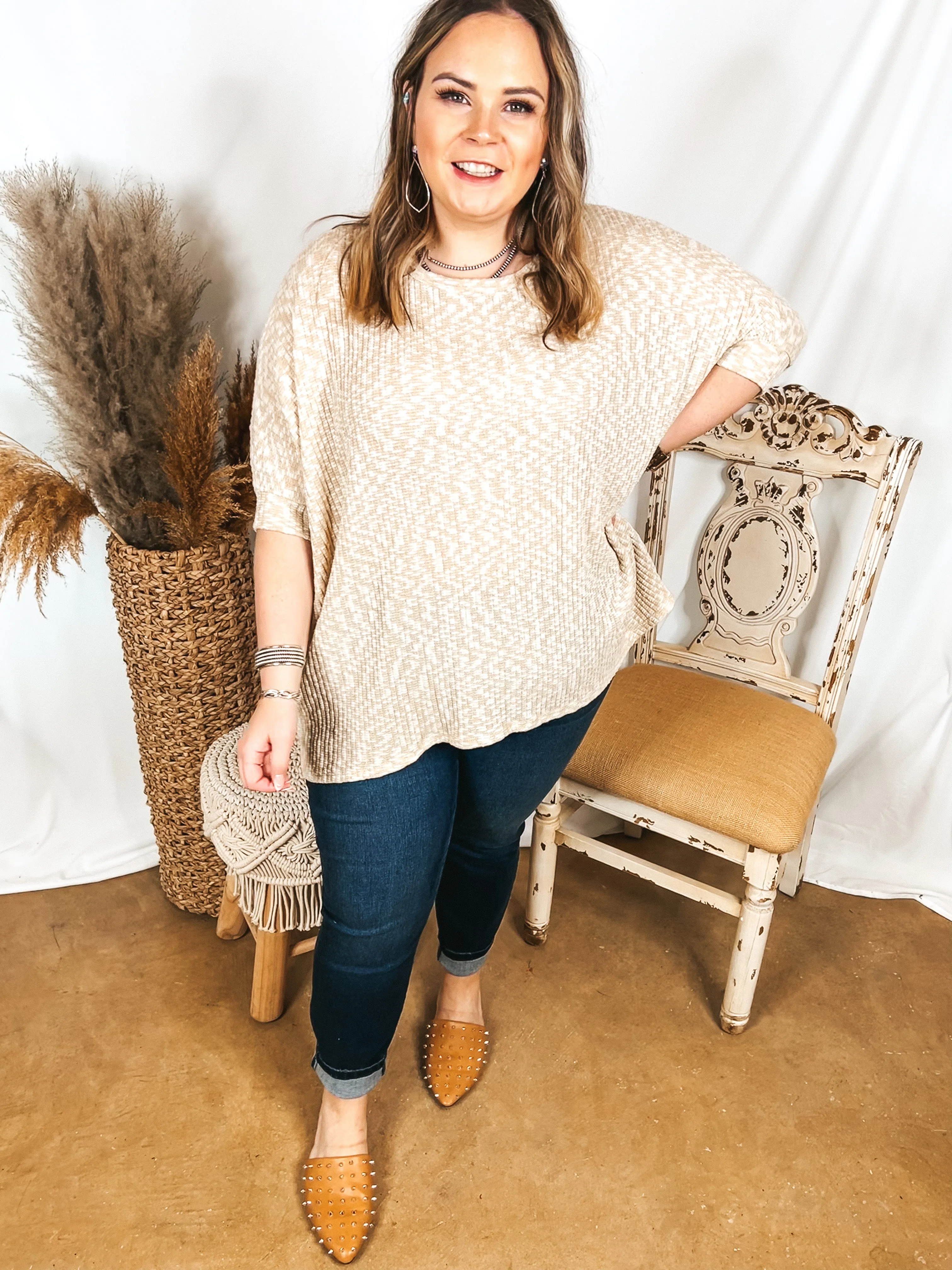 Corner Cafe Ribbed Poncho Top in Oatmeal