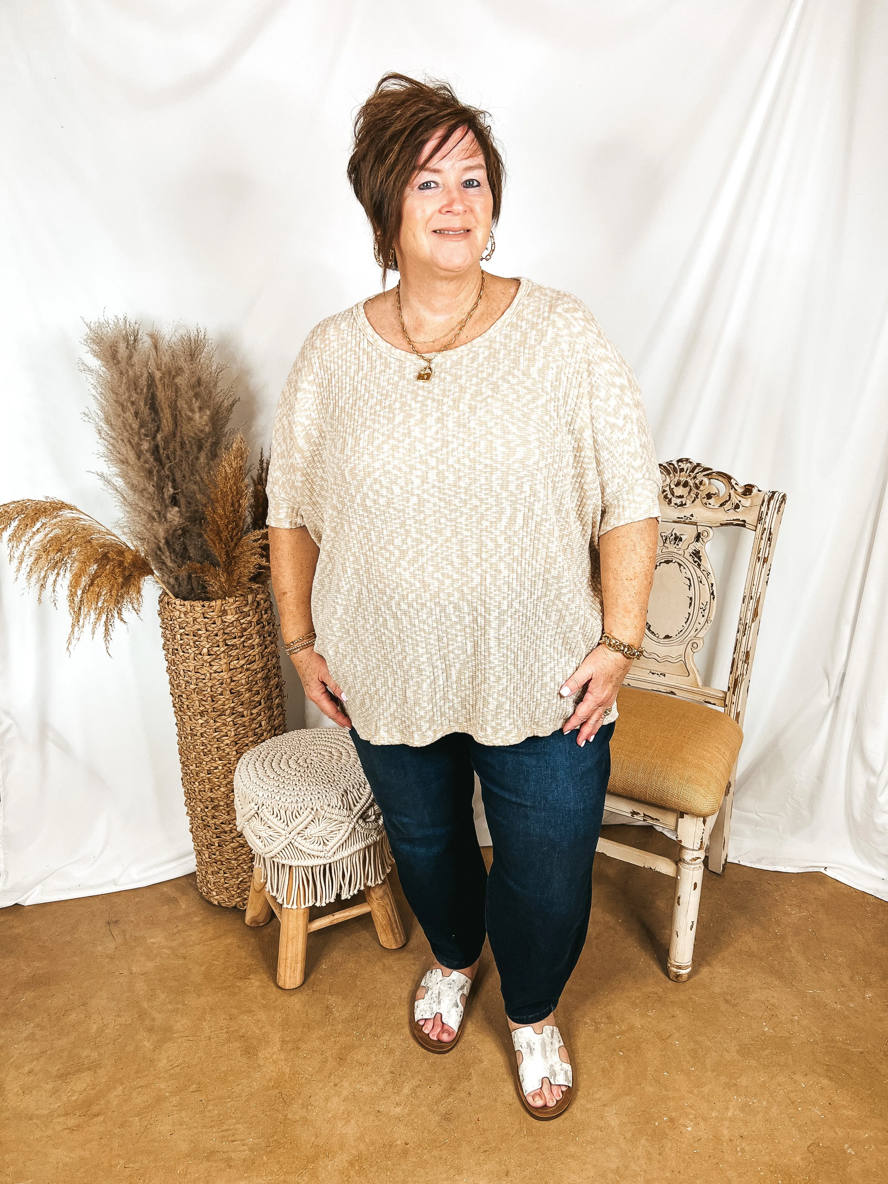 Corner Cafe Ribbed Poncho Top in Oatmeal