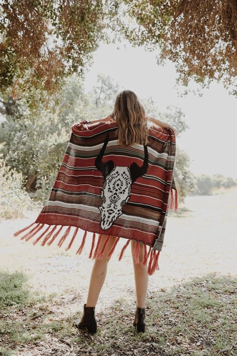 Cow Skull Ruana Poncho