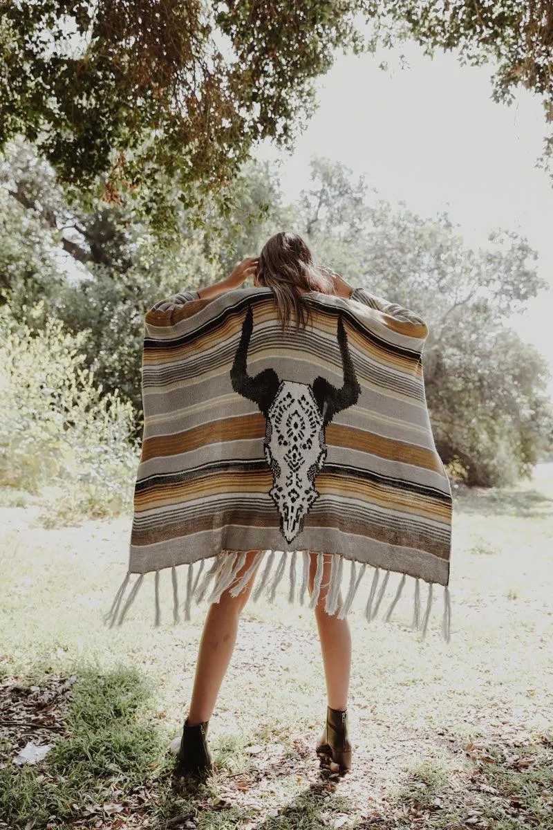 Cow Skull Ruana Poncho