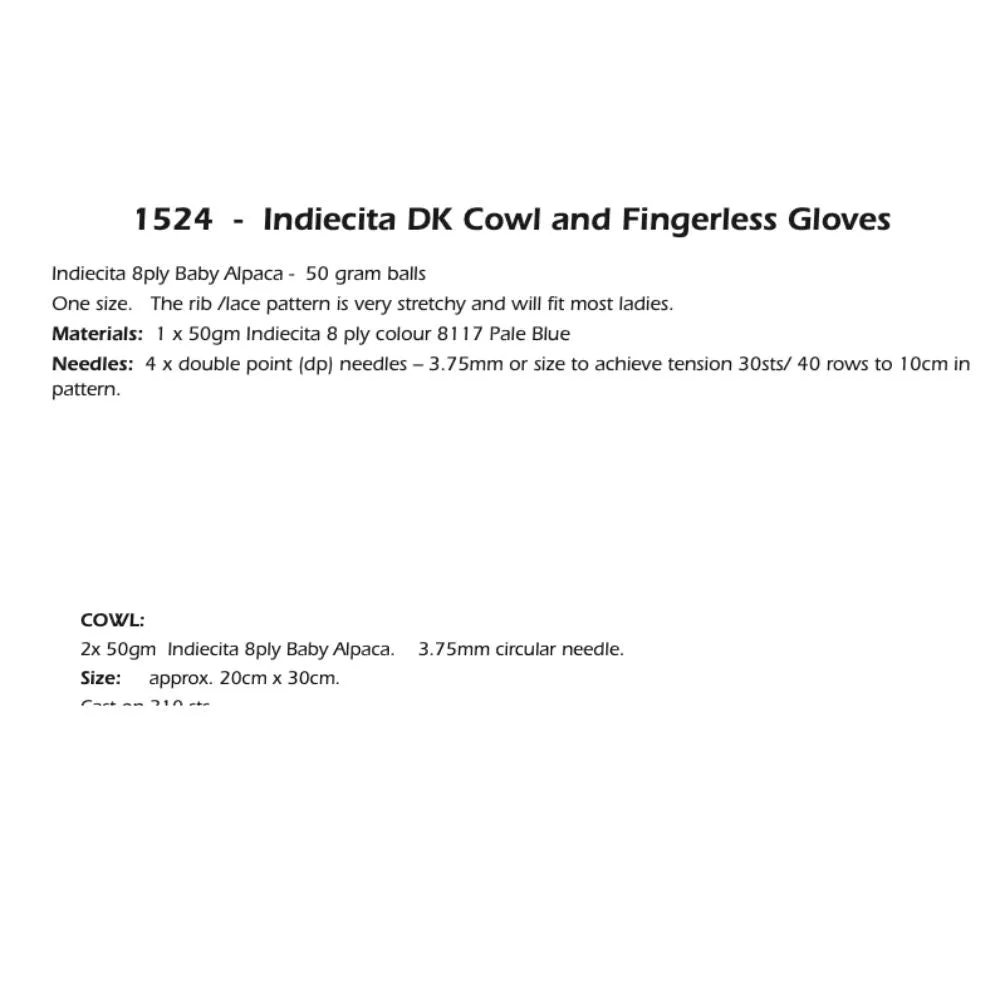 Cowl & Fingerless Gloves Knitting Pattern (1524)