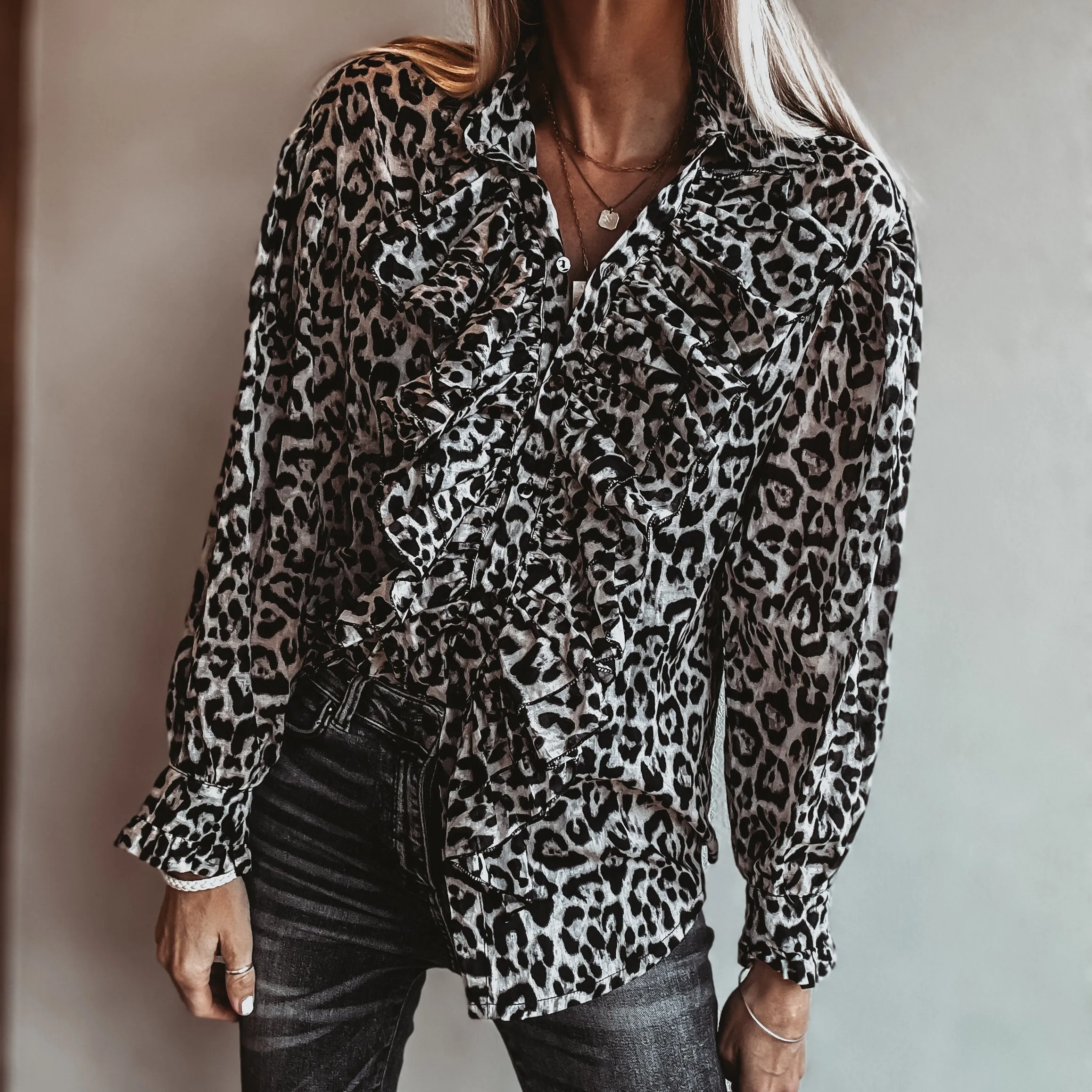 Dark Leopard ruffle Blouse *NEW*