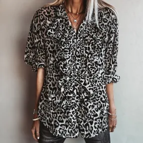 Dark Leopard ruffle Blouse *NEW*