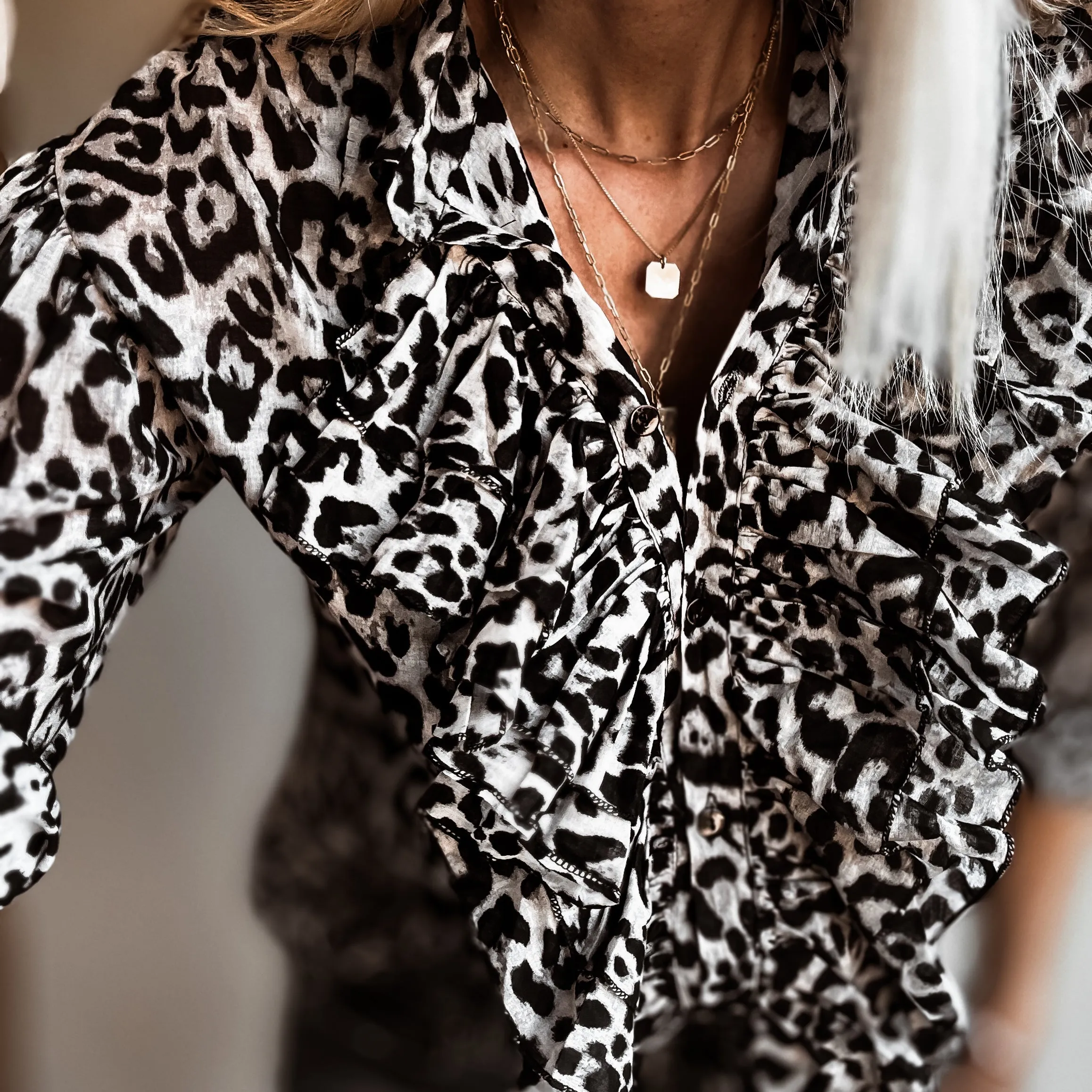 Dark Leopard ruffle Blouse *NEW*