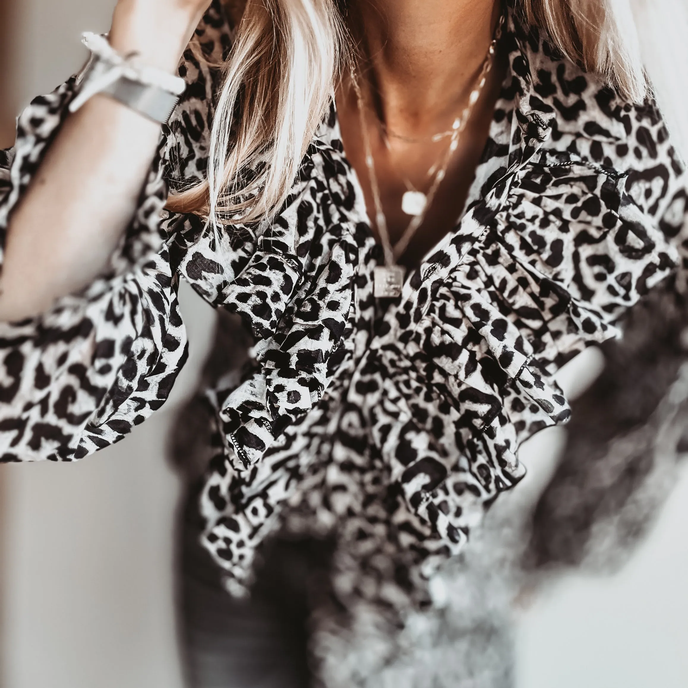 Dark Leopard ruffle Blouse *NEW*