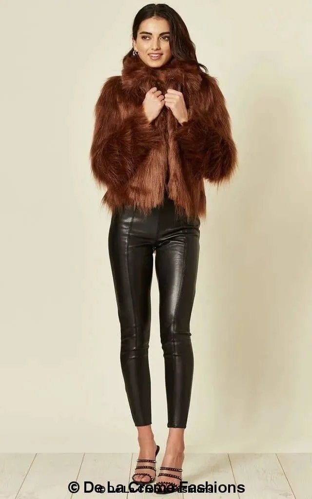 De La Creme Womens Faux Fur Cropped Aviator Bomber