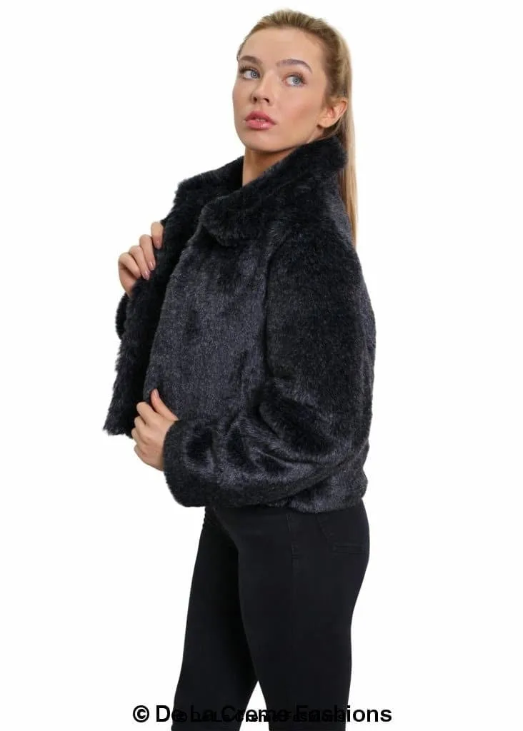 De La Creme Womens Faux Fur Cropped Aviator Bomber