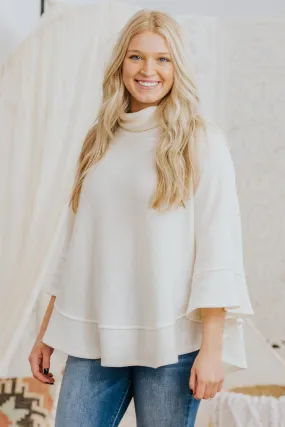 *DEAL*: A Class Of Your Own 3/4 Sleeve Cowl Neck Poncho Top in Cream