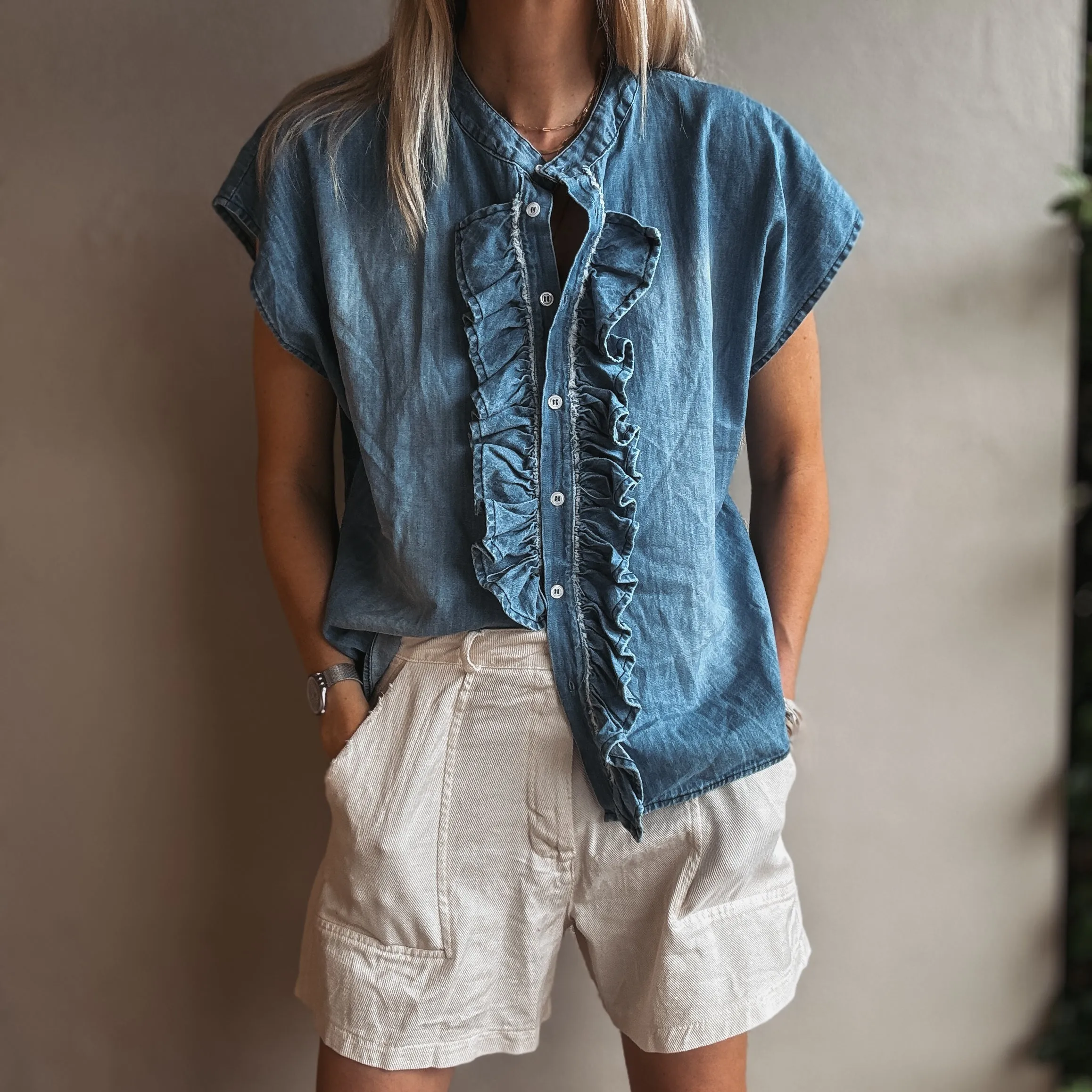 Denim ruffle Blouse *NEW*