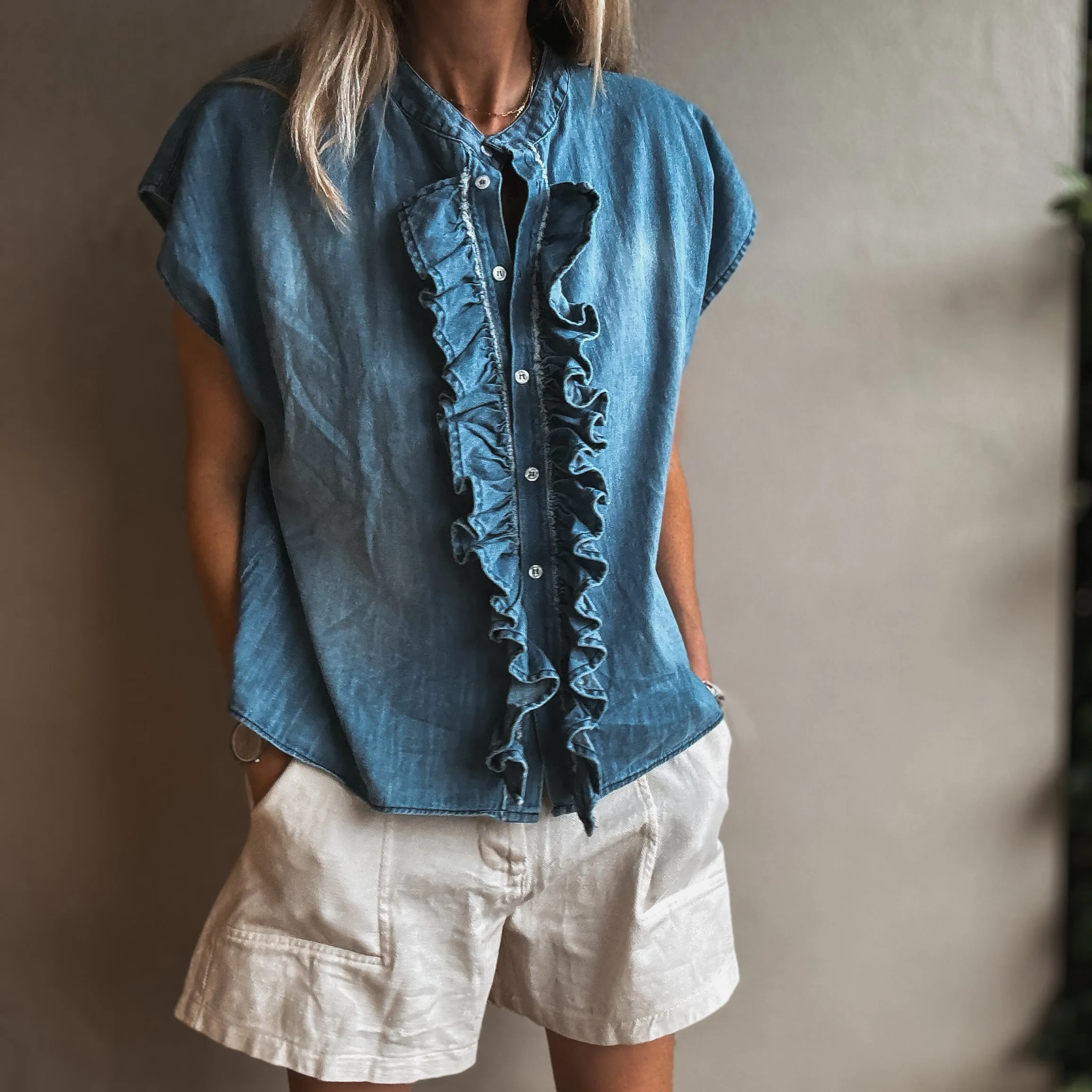 Denim ruffle Blouse *NEW*