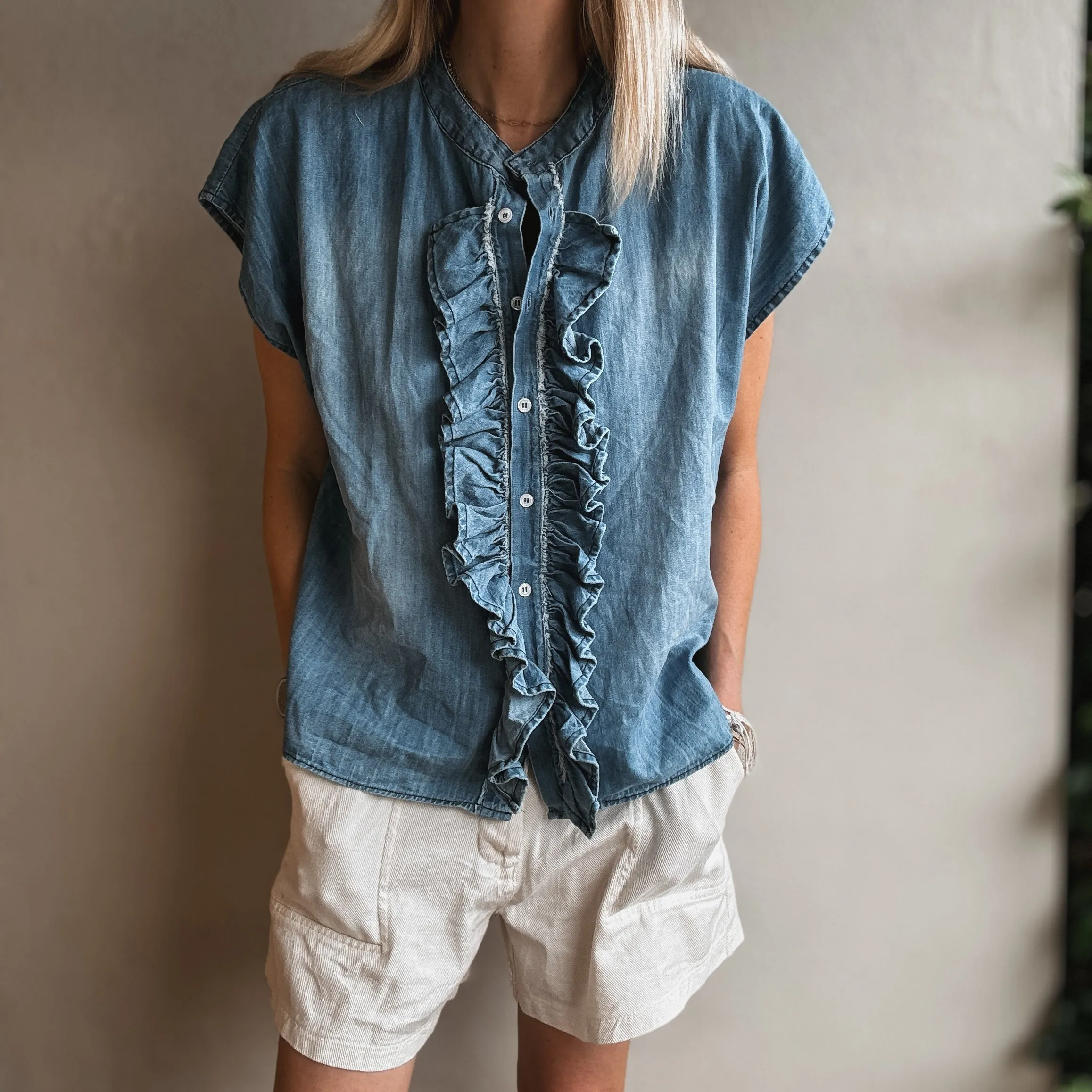 Denim ruffle Blouse *NEW*