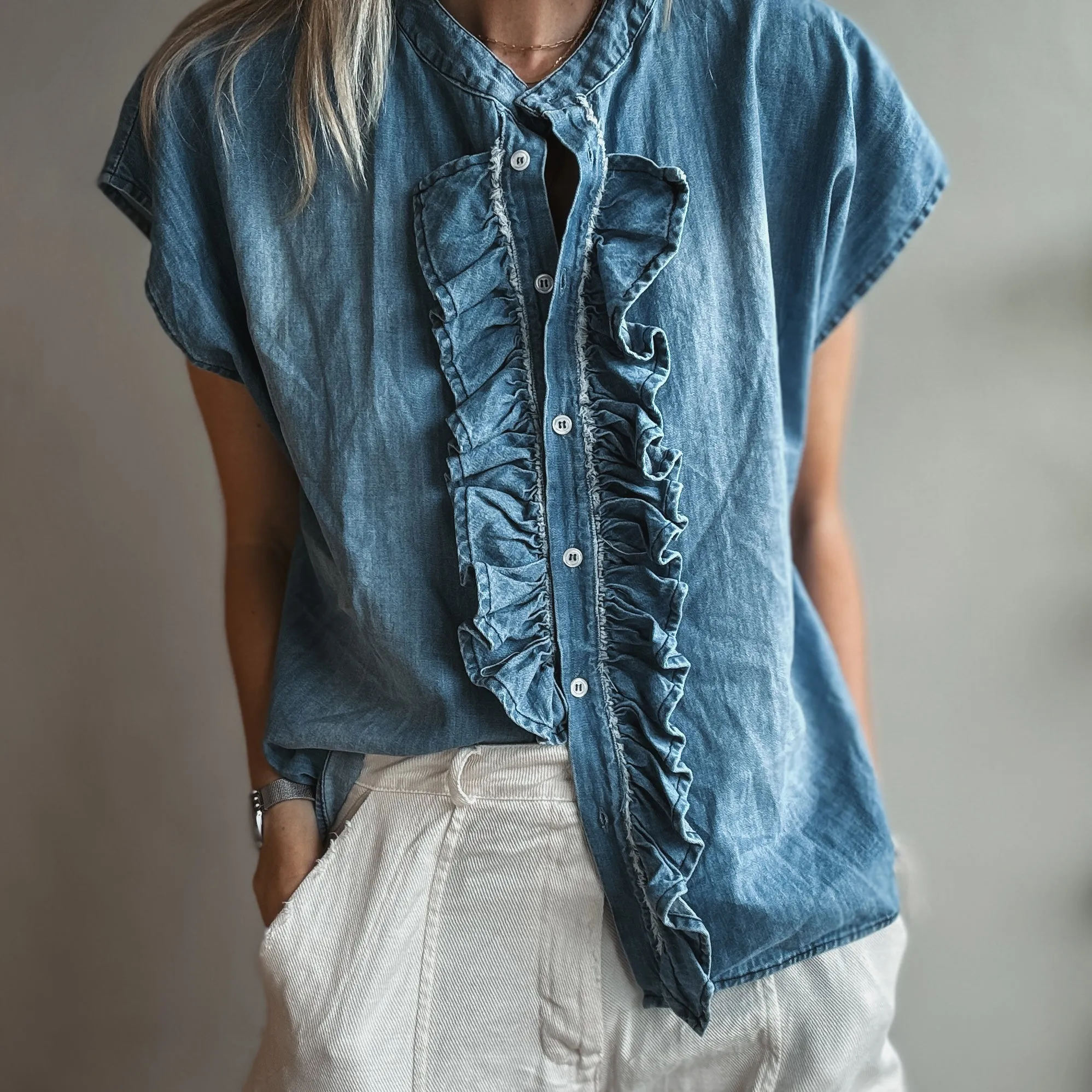 Denim ruffle Blouse *NEW*