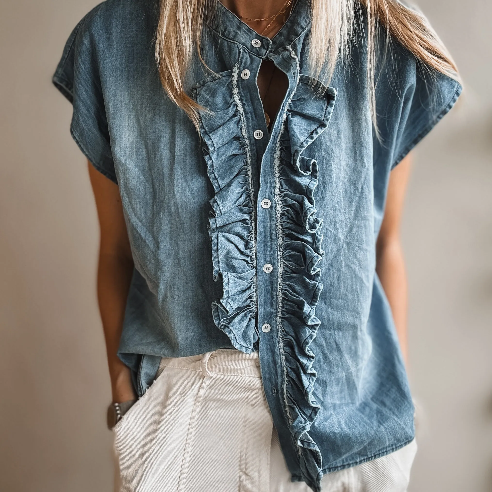 Denim ruffle Blouse *NEW*