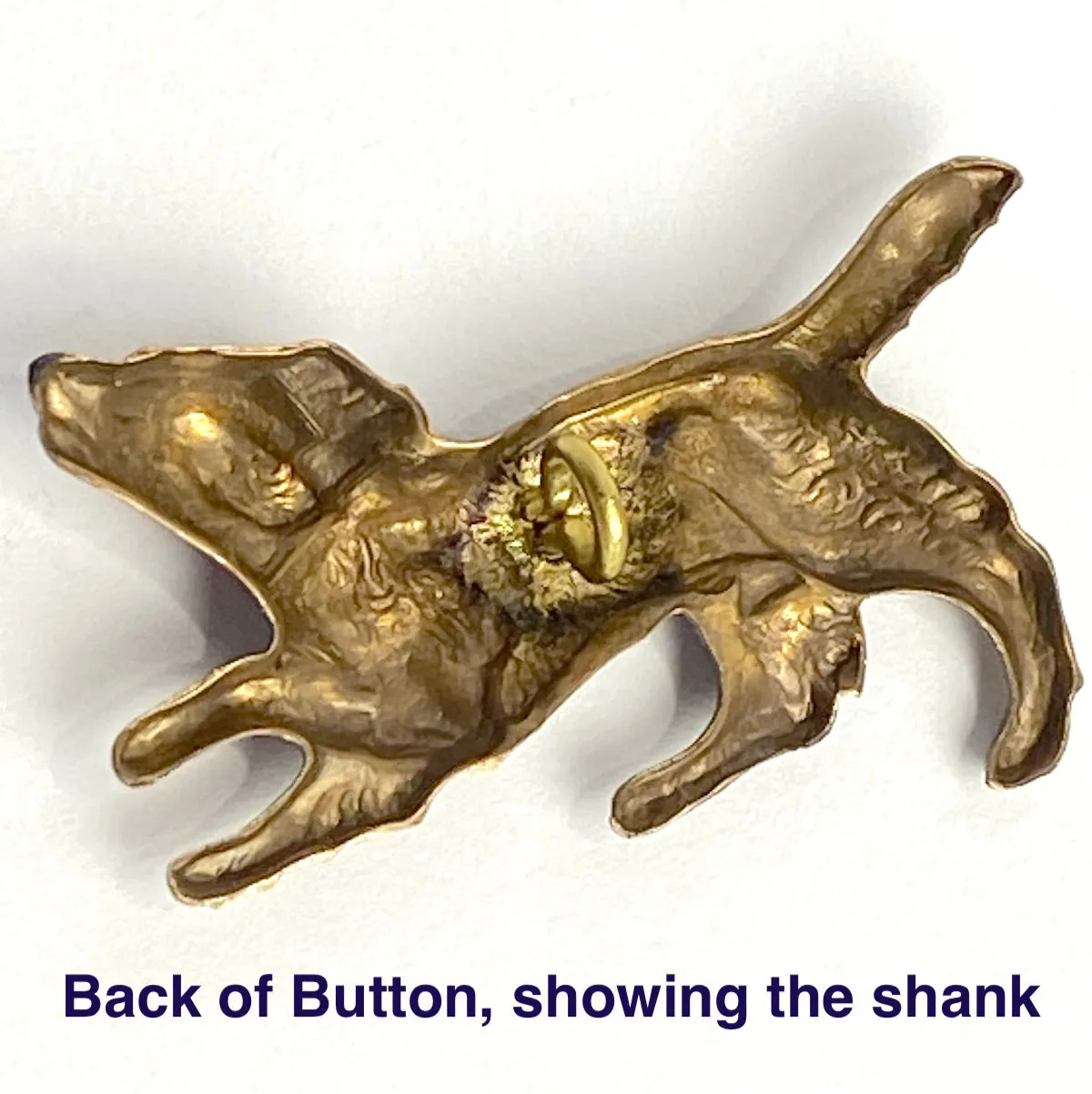 Dog Playing, Shank Back Metal Button, by Susan Clarke, 1-1/2"