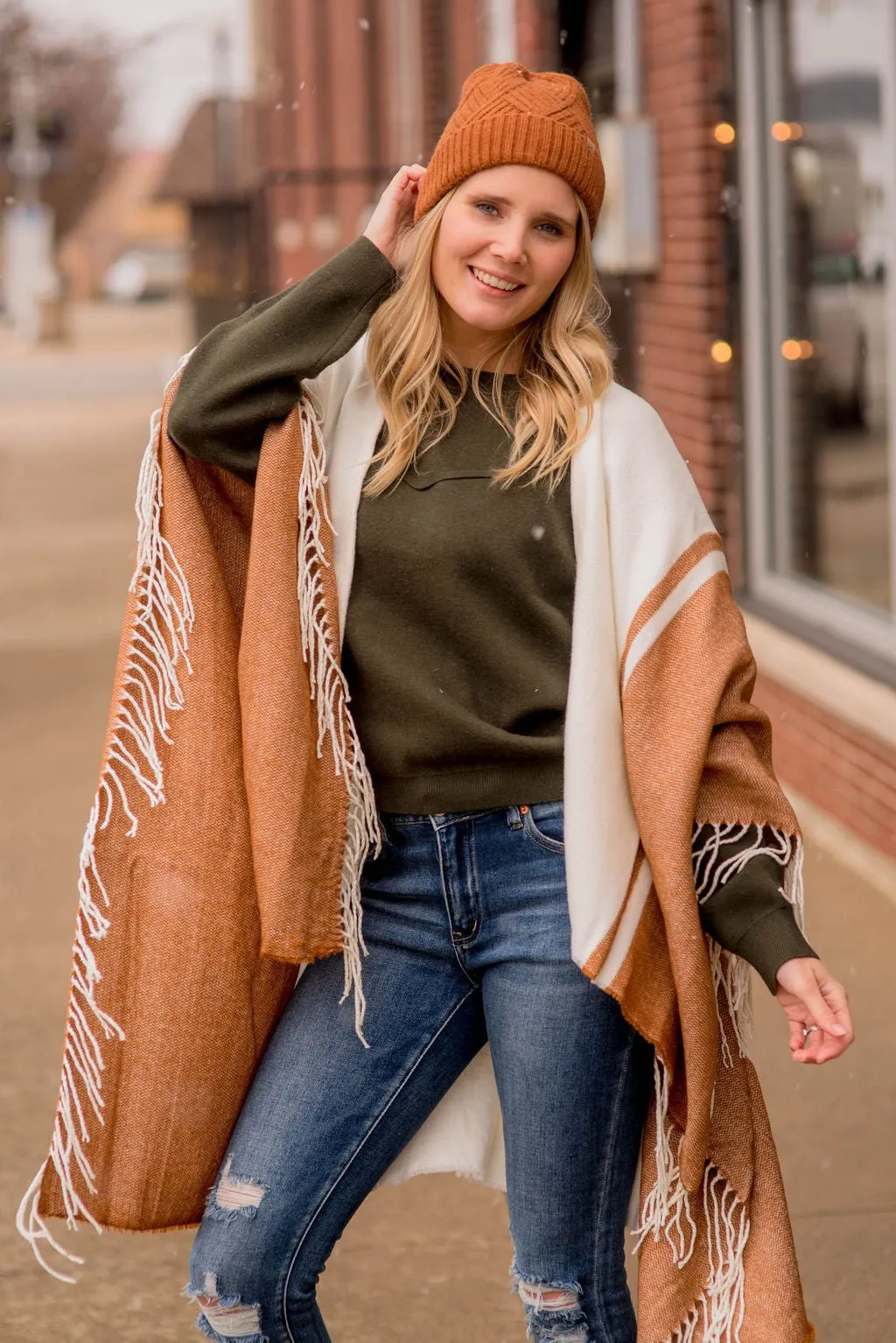 Dual Color Fringe Poncho