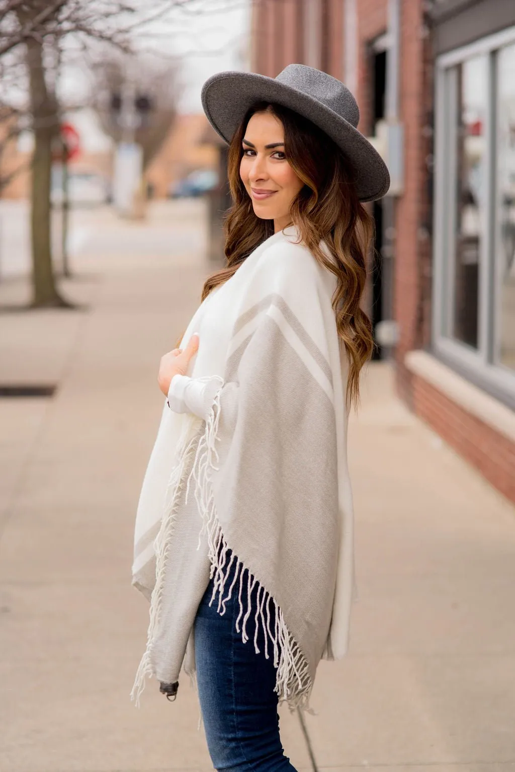 Dual Color Fringe Poncho