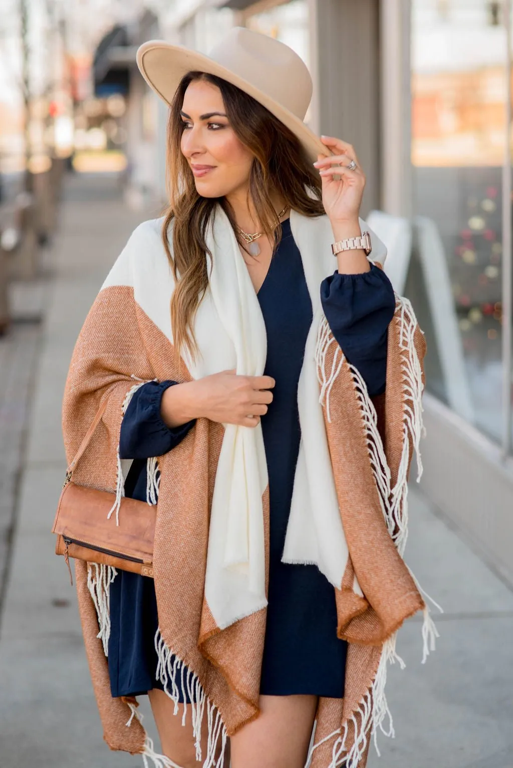 Dual Color Fringe Poncho