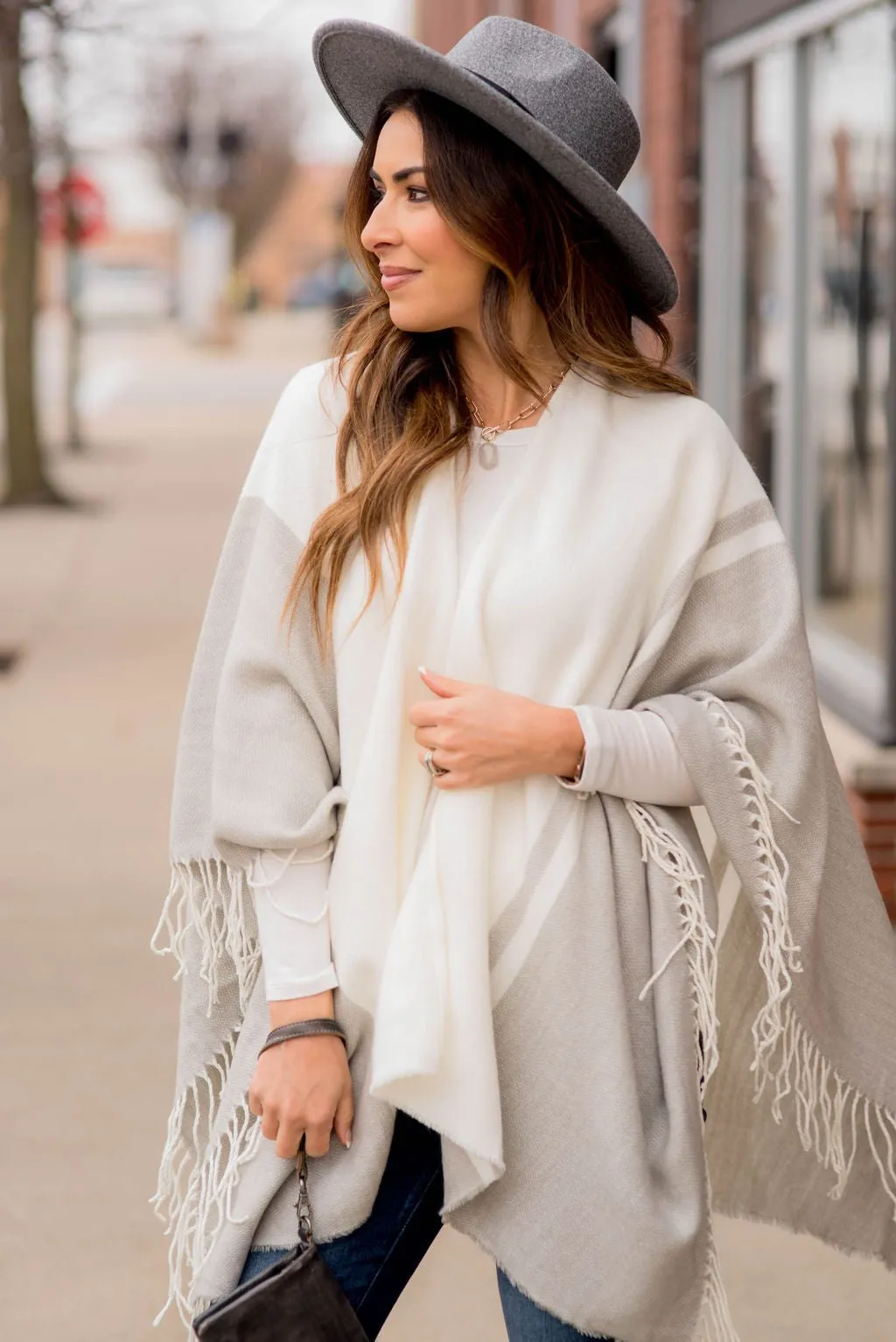 Dual Color Fringe Poncho