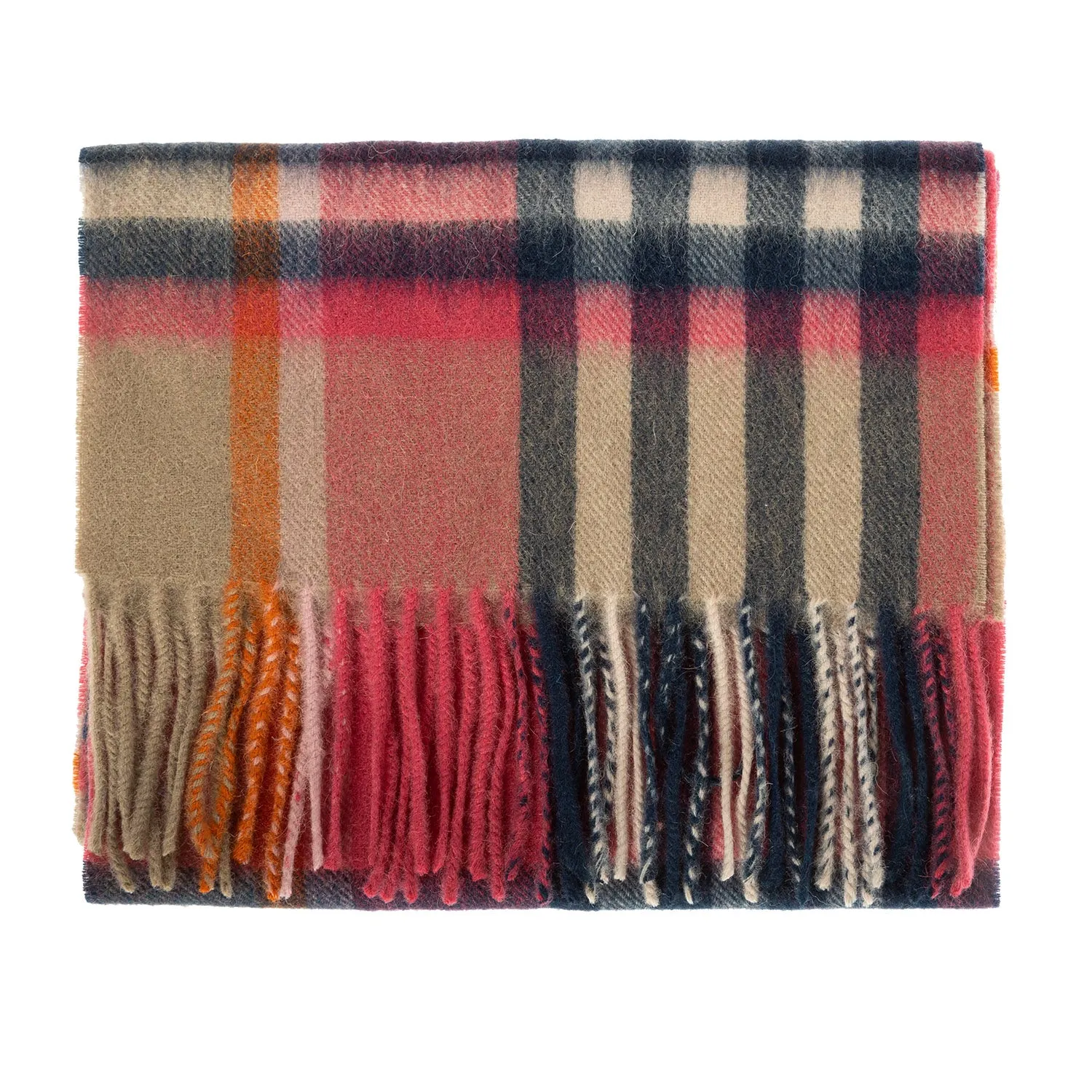 Edinburgh 100% Lambswool Scarf  Chequer Tartan Astral/Raspberry