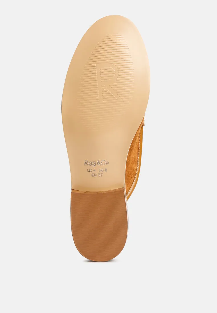 EDMANDA Tassle Detail Leather Mules in Light Tan