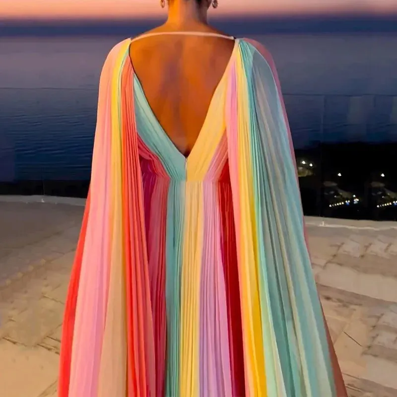 Elegant Chiffon Multicolor Robe Maxi Dress