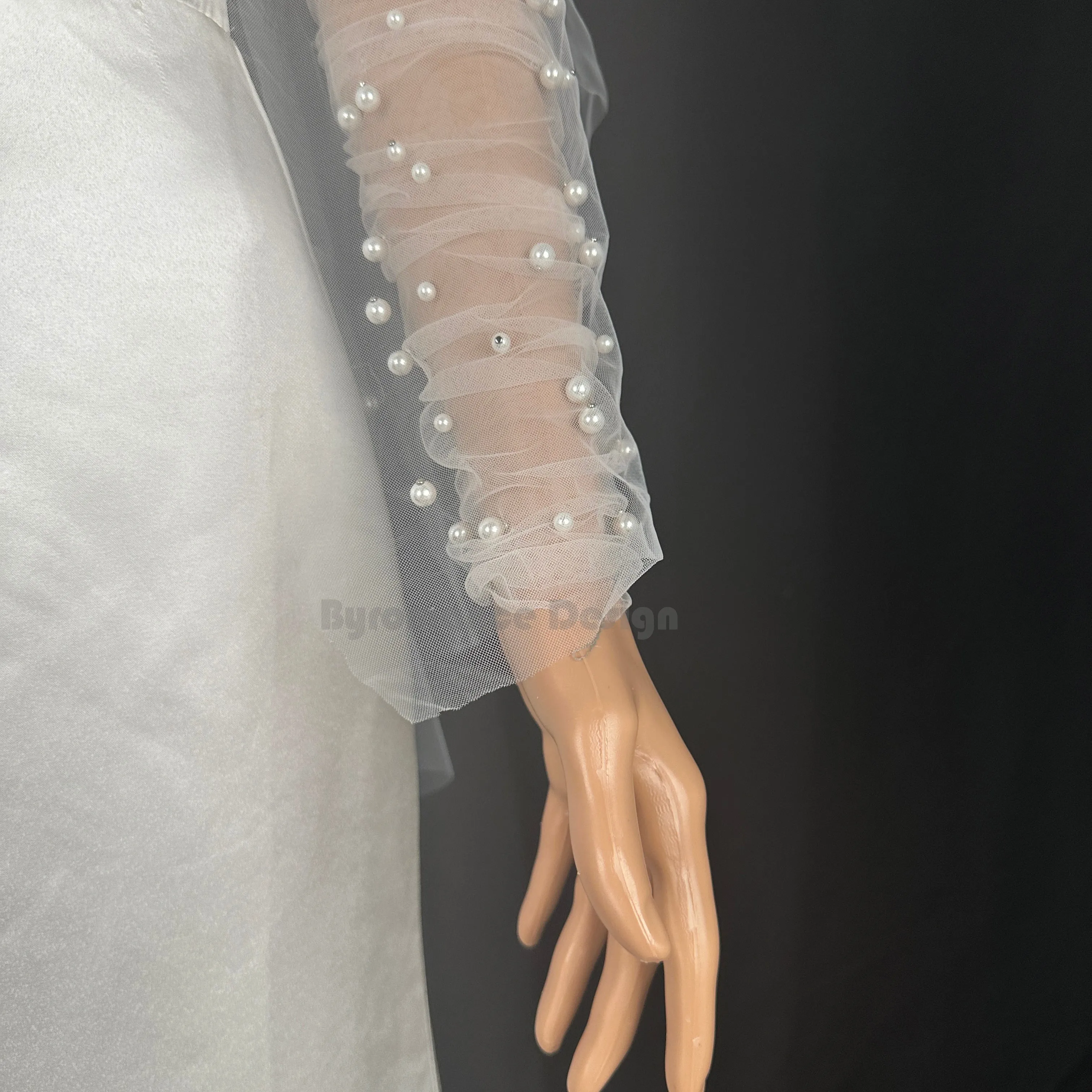 EMALZBY Handmade  detachable sleeves for wedding day ,bridal tulle long sleeve ,fingerless gloves BYRD058