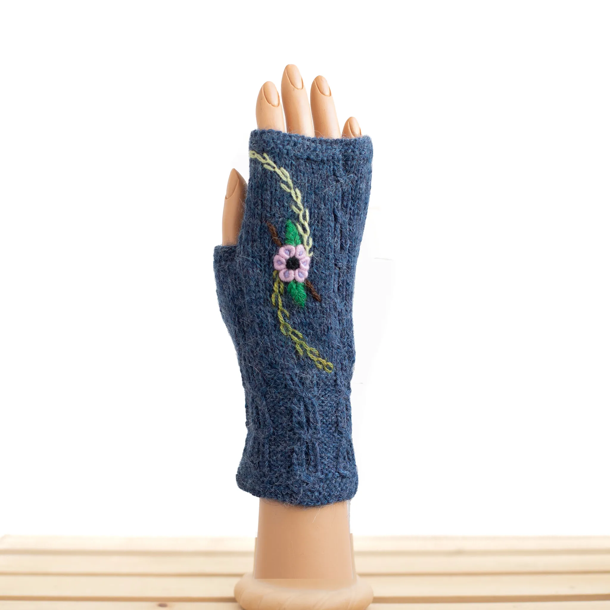 Embroidered Alpaca Fingerless Gloves