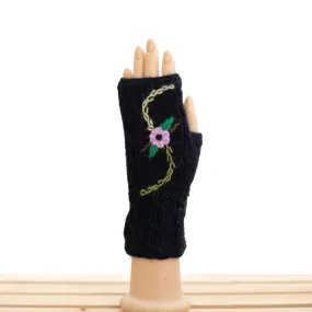 Embroidered Alpaca Fingerless Gloves