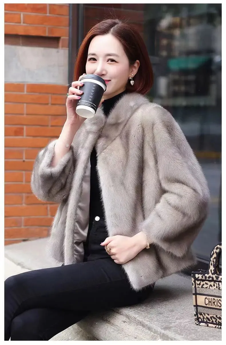 Fashion Casual Stand Collar Thickened Warm Mink Fur Short Jacket