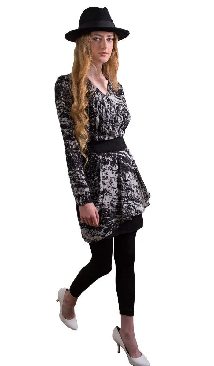 Fatima Chiffon Long Modest Tunic Dress - Black & White - FINAL SALE