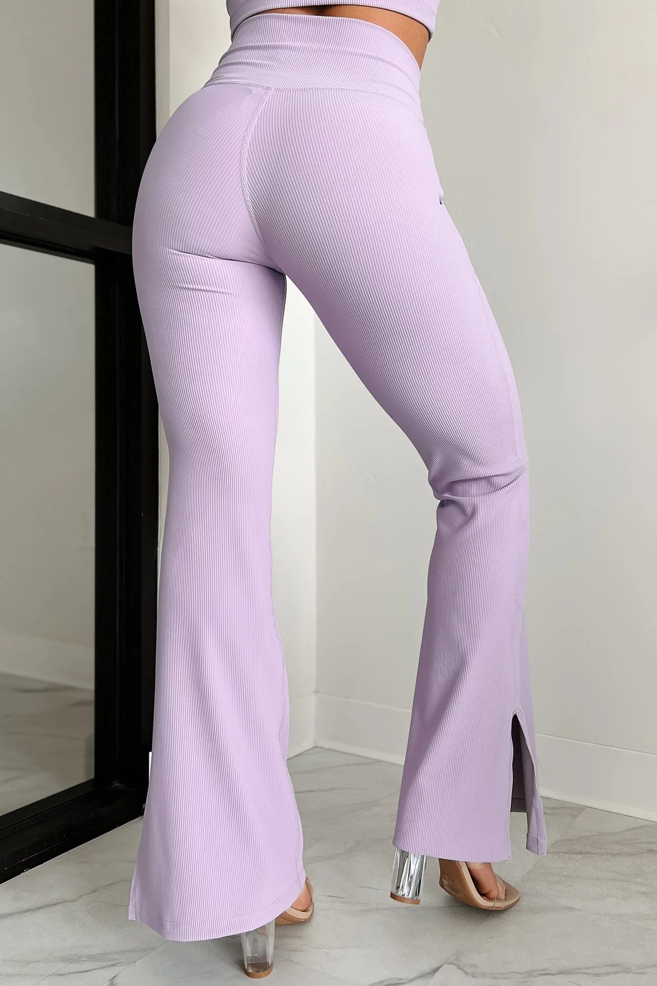 Fierce Competitor Cross-Waist Flared Leggings (Lavender)