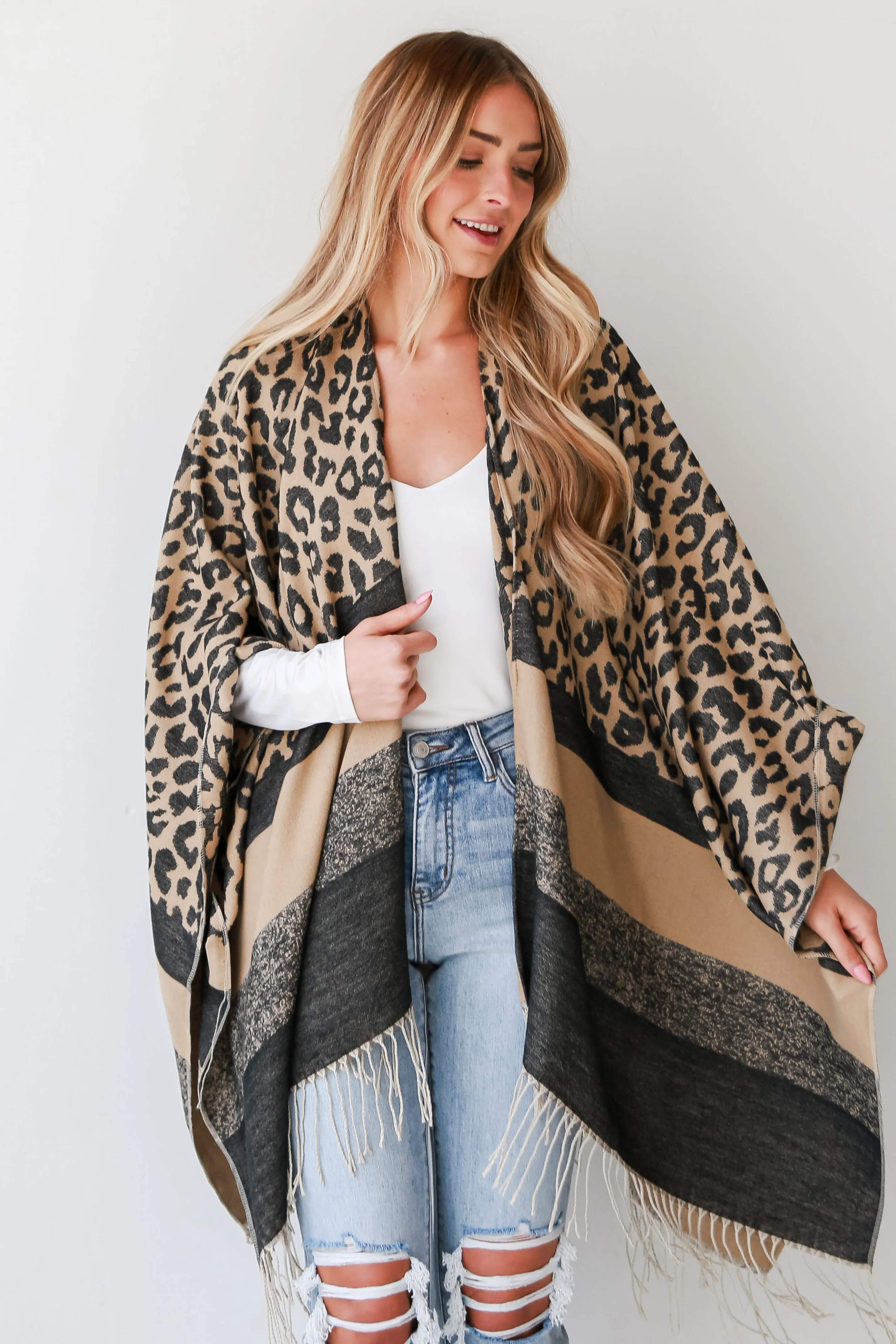 FINAL SALE - Layer Lover Brown Leopard Fringe Shawl - DOORBUSTER