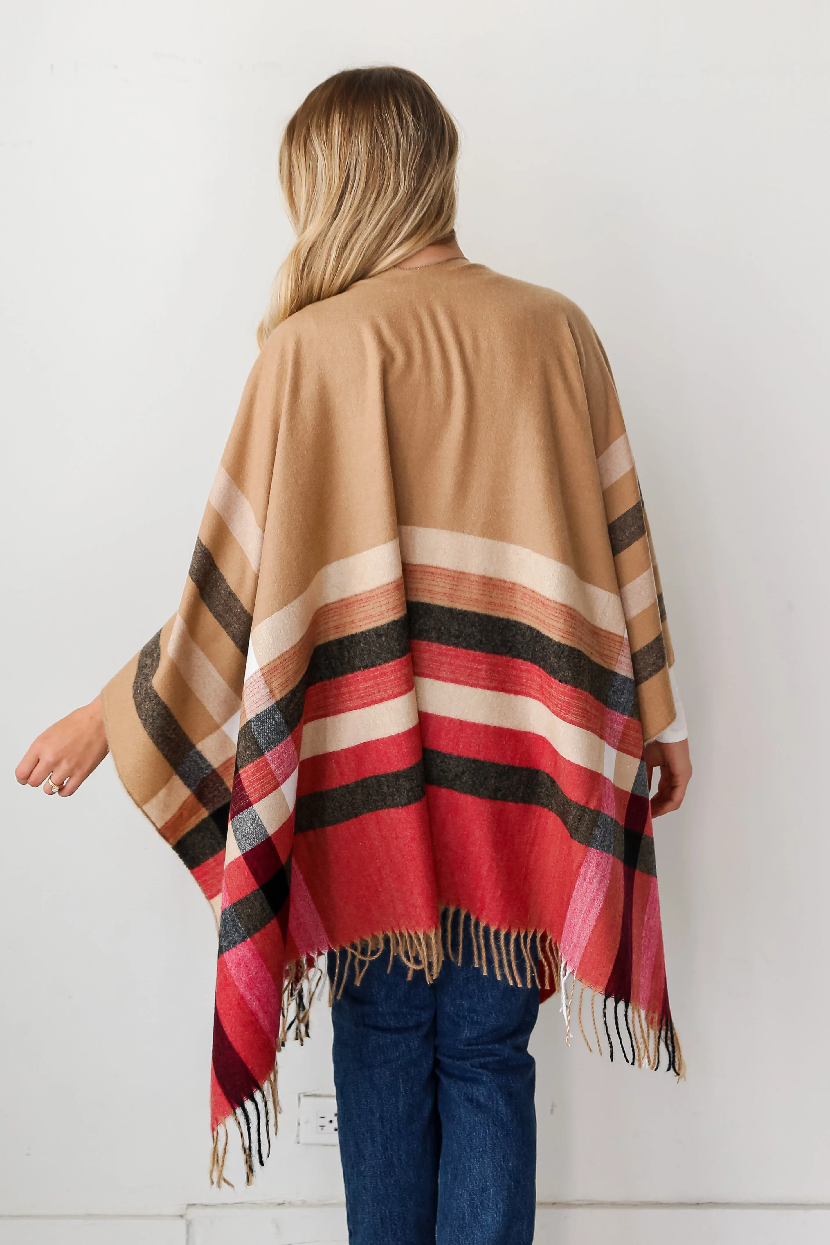 FINAL SALE - Most Wonderful Time Beige Plaid Fringe Shawl - DOORBUSTER