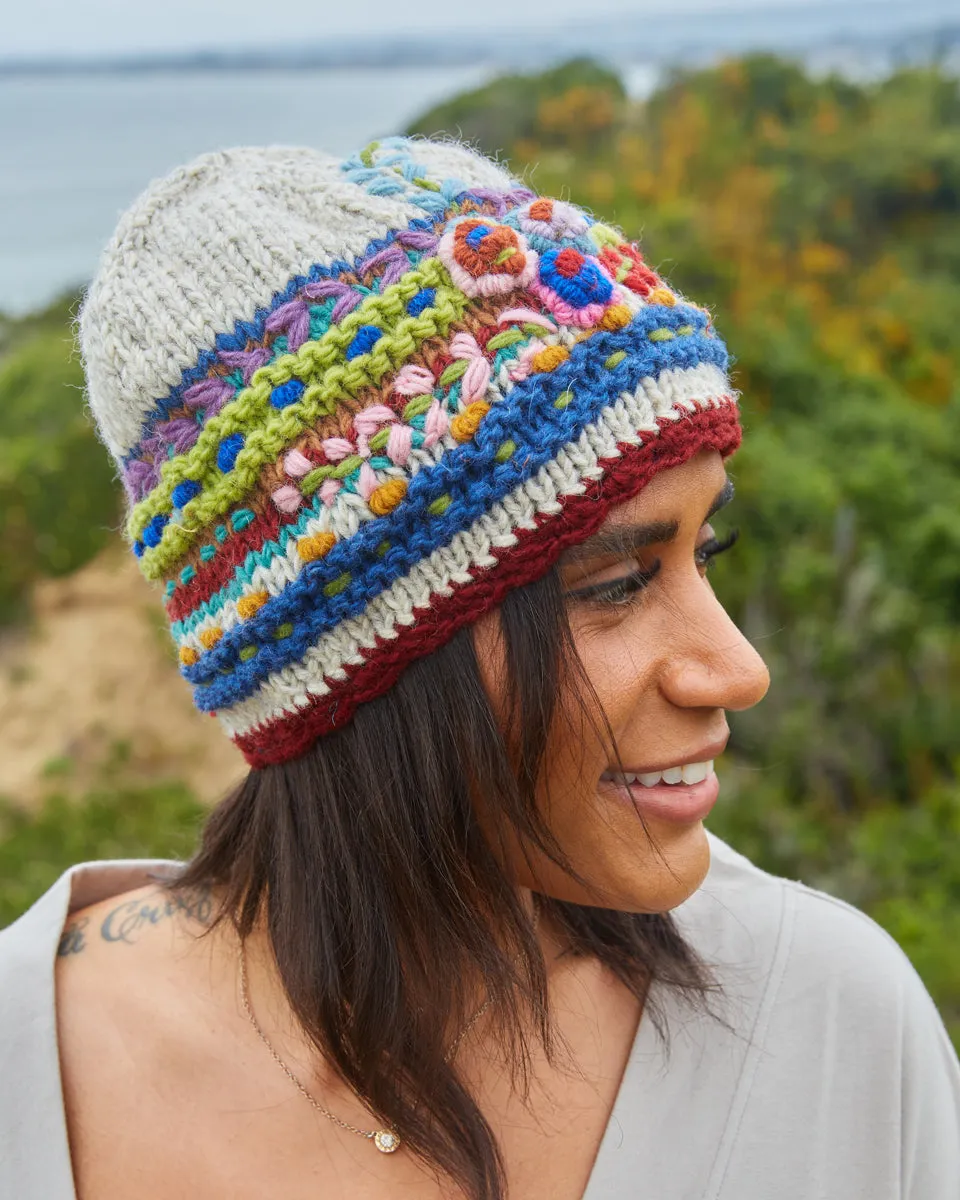 Flower Embroidered Beanie