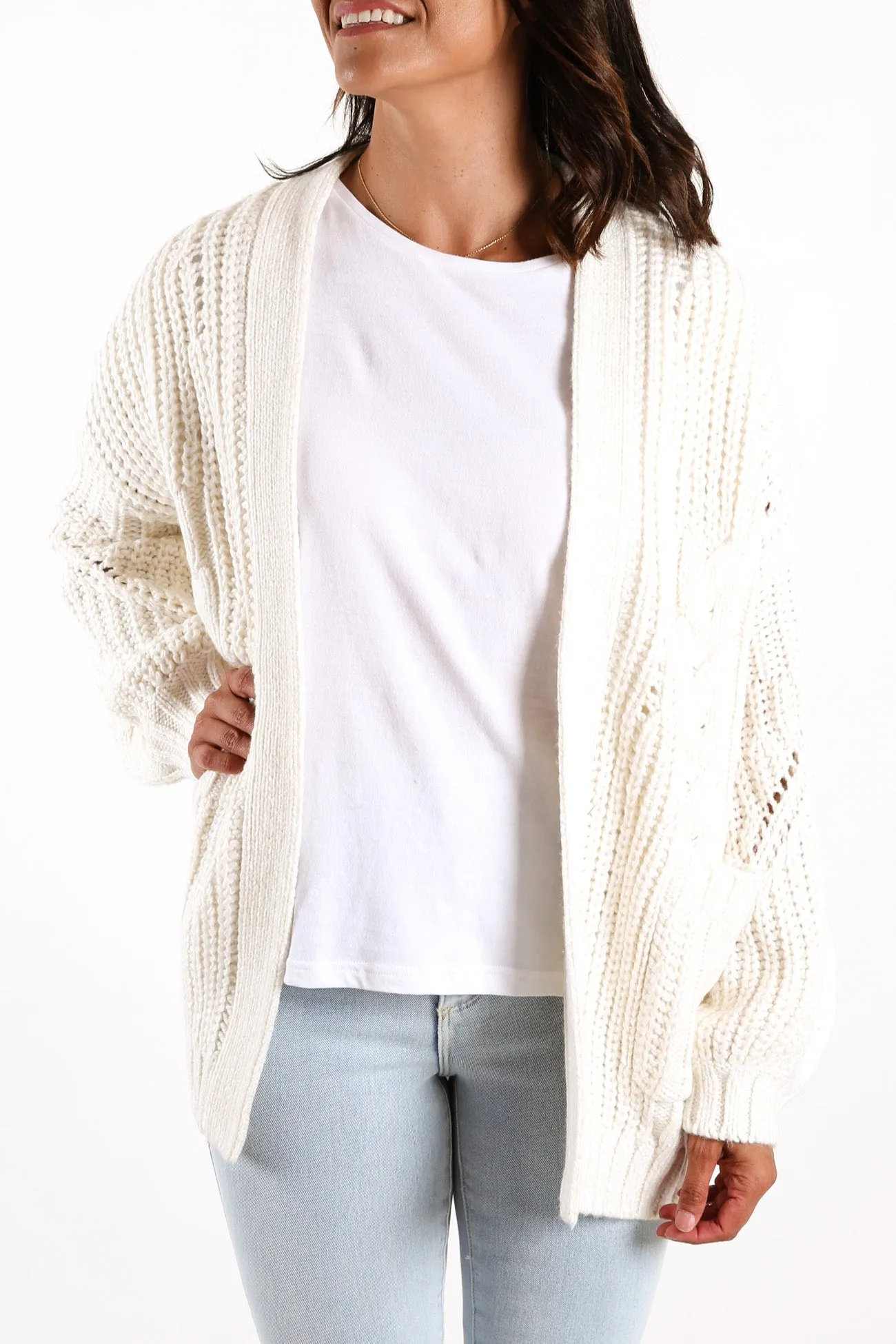 Folktale Chunky Knit Cardigan Whisper White