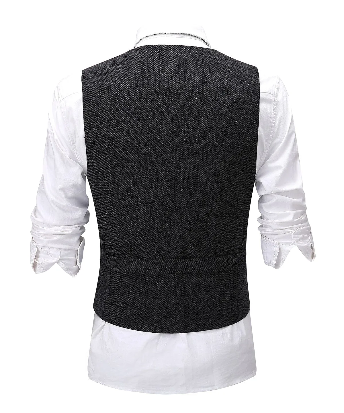 Formal Men's Suit Vest Herringbone V Neck Waistcoat