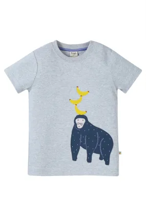 Frugi Carsen Applique T-Shirt in Grey Marl/Gorilla