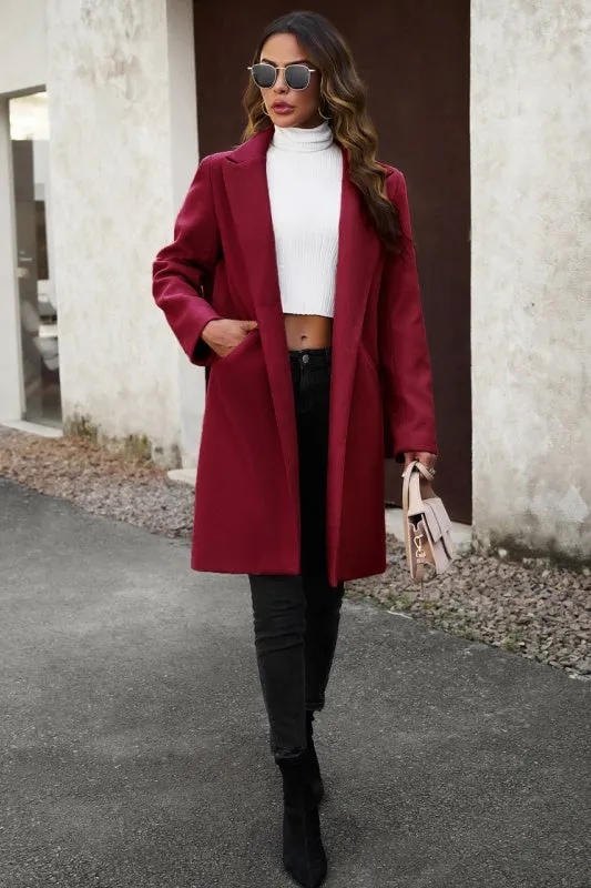 Geneva Evening Out Classy Minimalist Coat - Wine Red