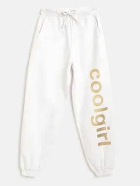 Girls White Fleece Cool Girl Foil Print Joggers