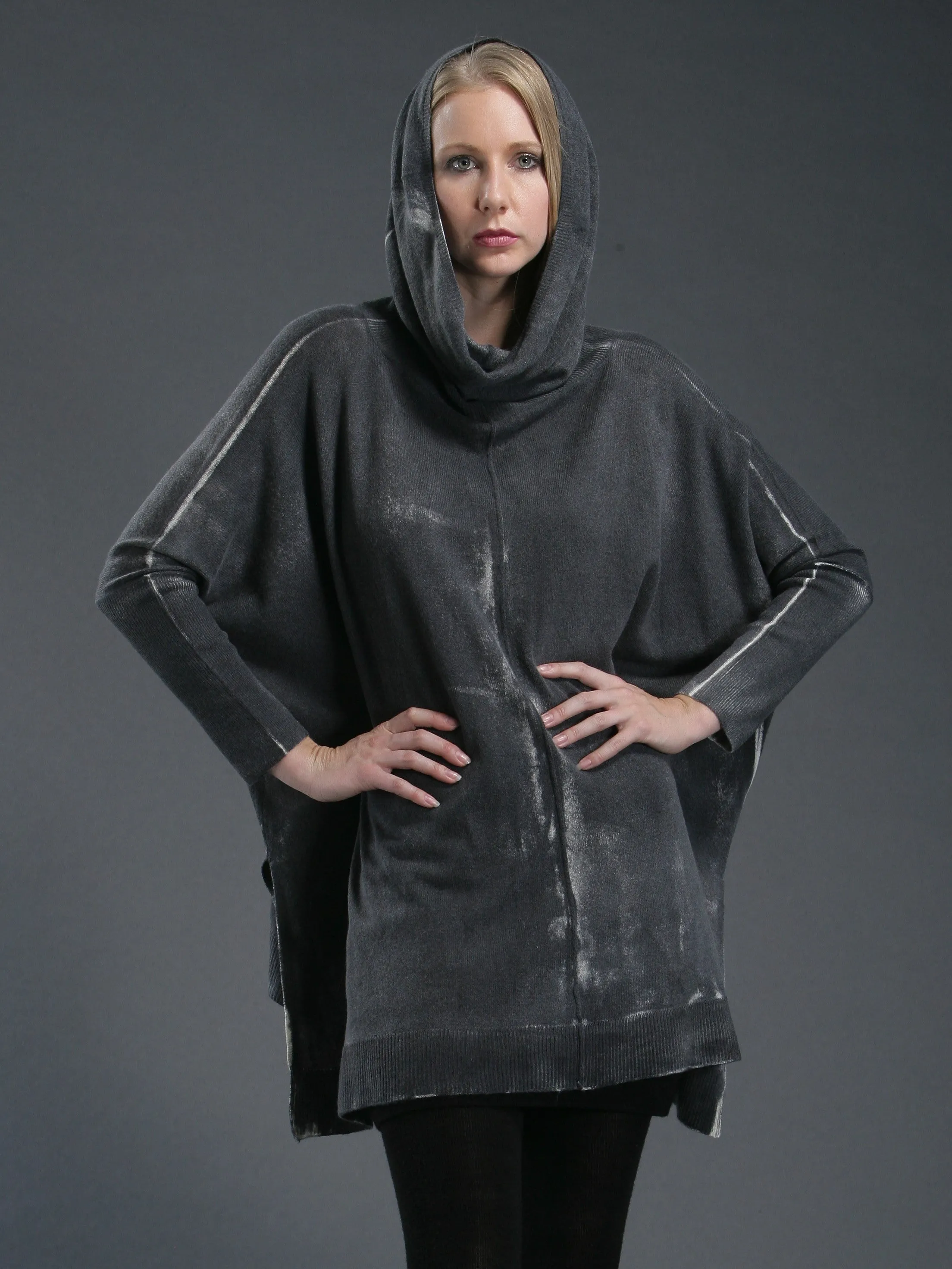 Hand Painted Oversized Cowl Neck Poncho in Mongolia Cashmere