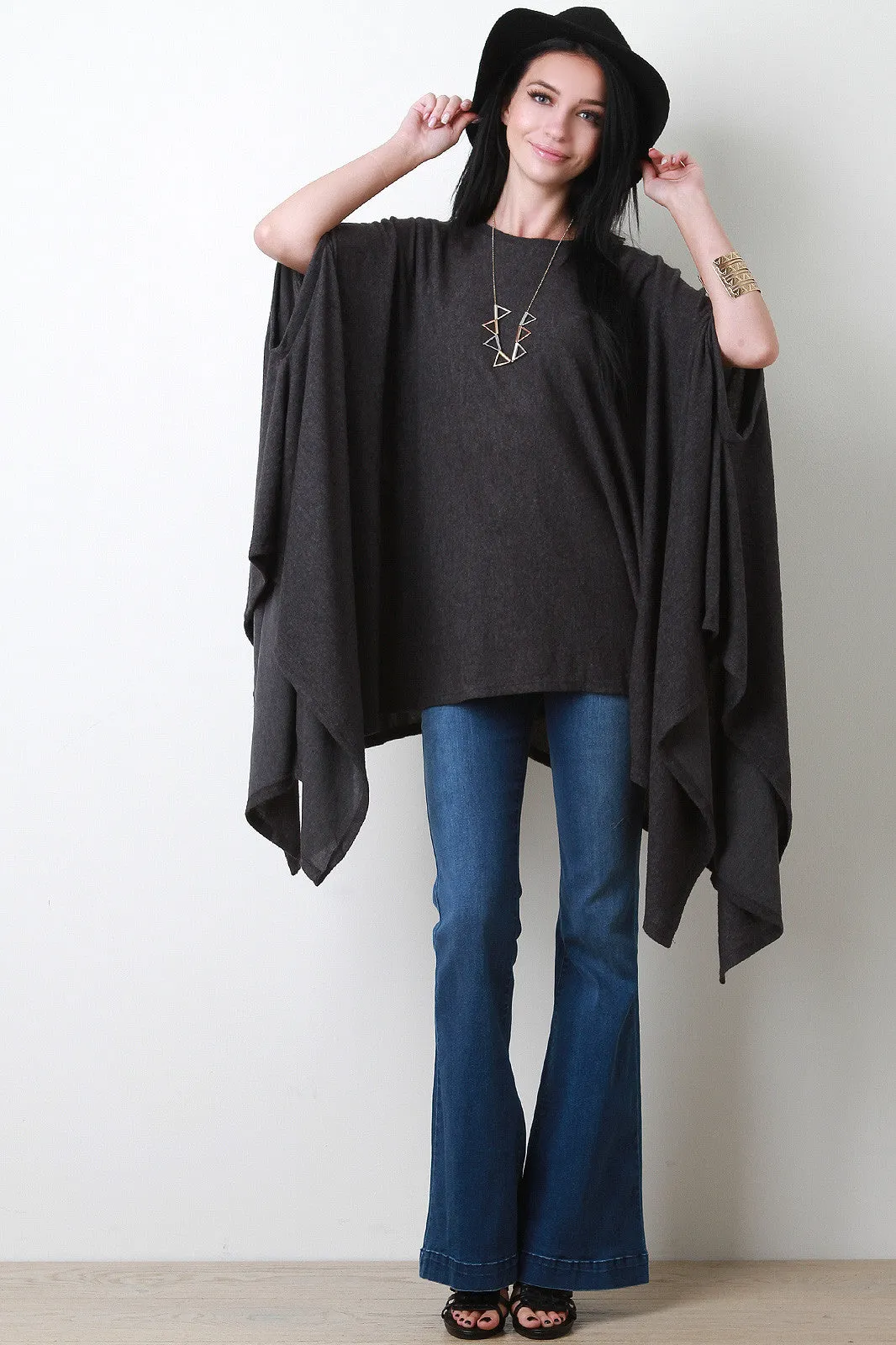 Handkerchief Knit Poncho Maxi Top