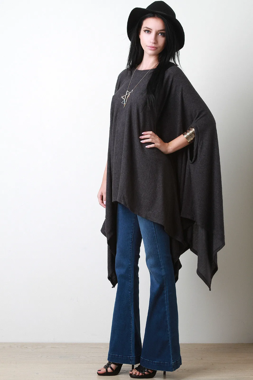 Handkerchief Knit Poncho Maxi Top