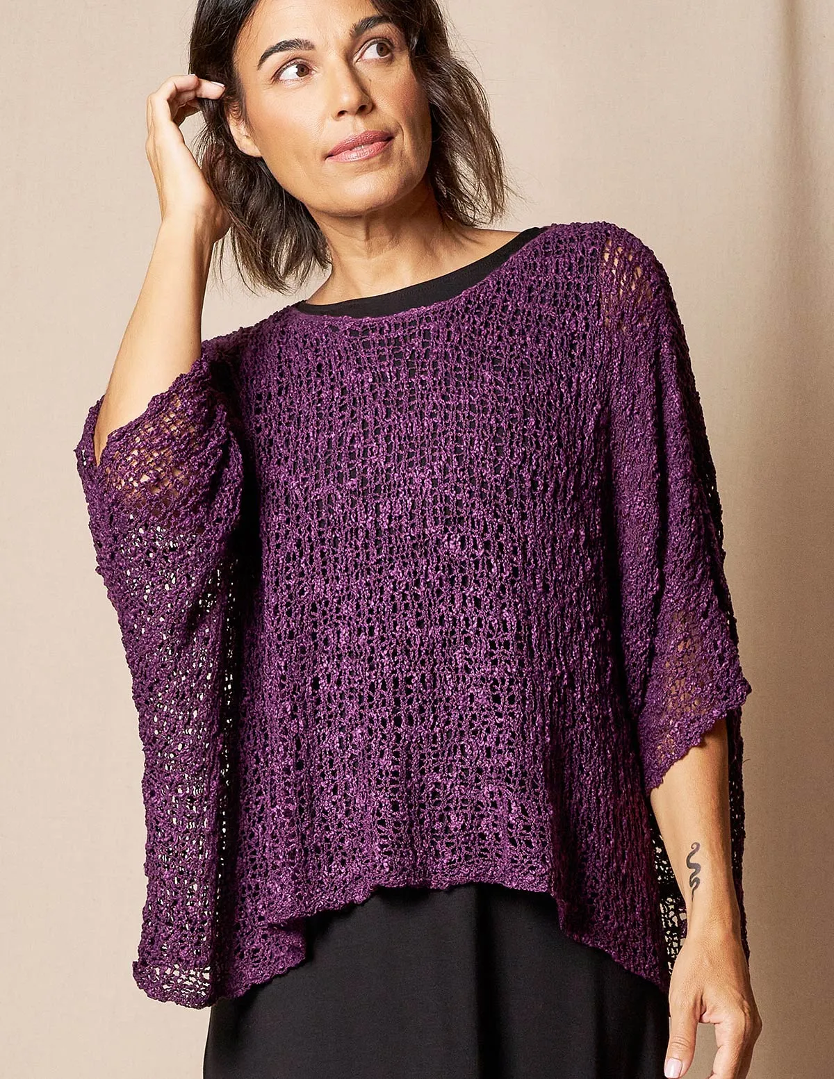 Handwoven Riva Knit Crop Poncho