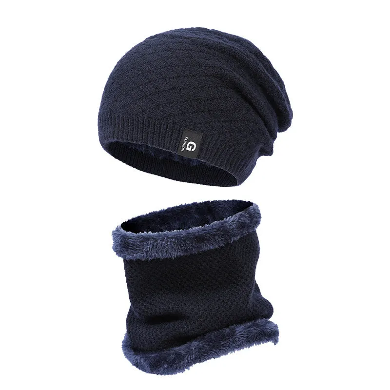 Hat scarf suit plus velvet warm wool thick men's and women's winter ear protection knitted hat