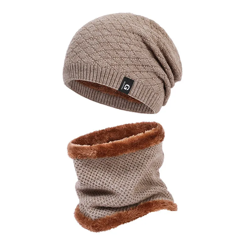 Hat scarf suit plus velvet warm wool thick men's and women's winter ear protection knitted hat