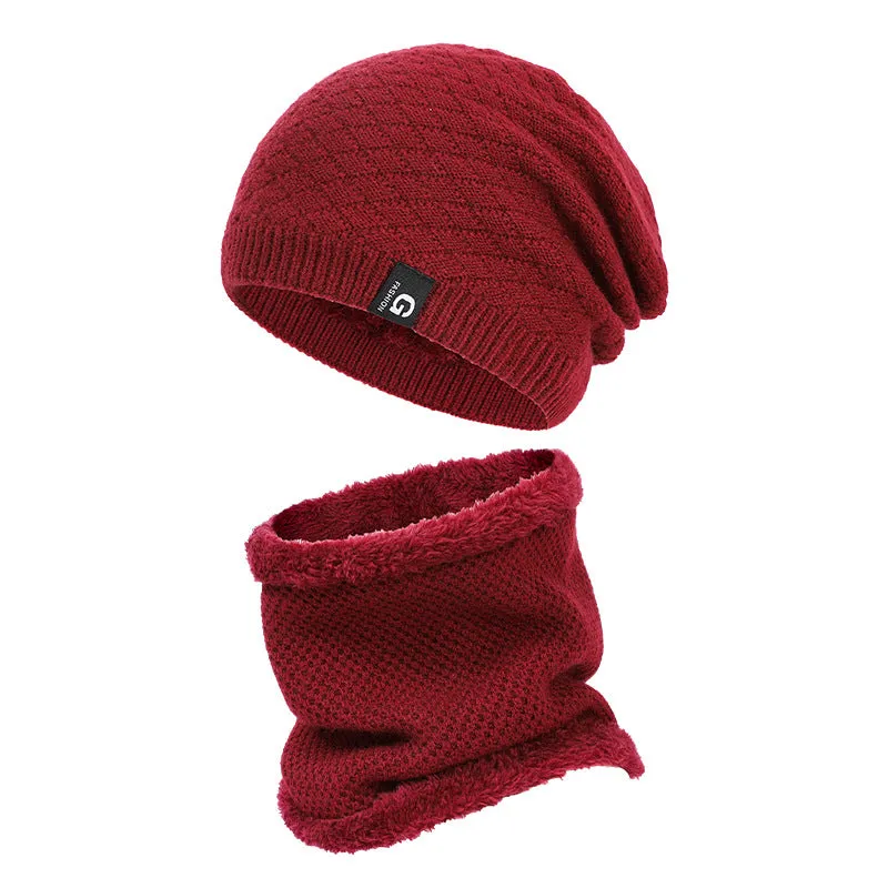 Hat scarf suit plus velvet warm wool thick men's and women's winter ear protection knitted hat