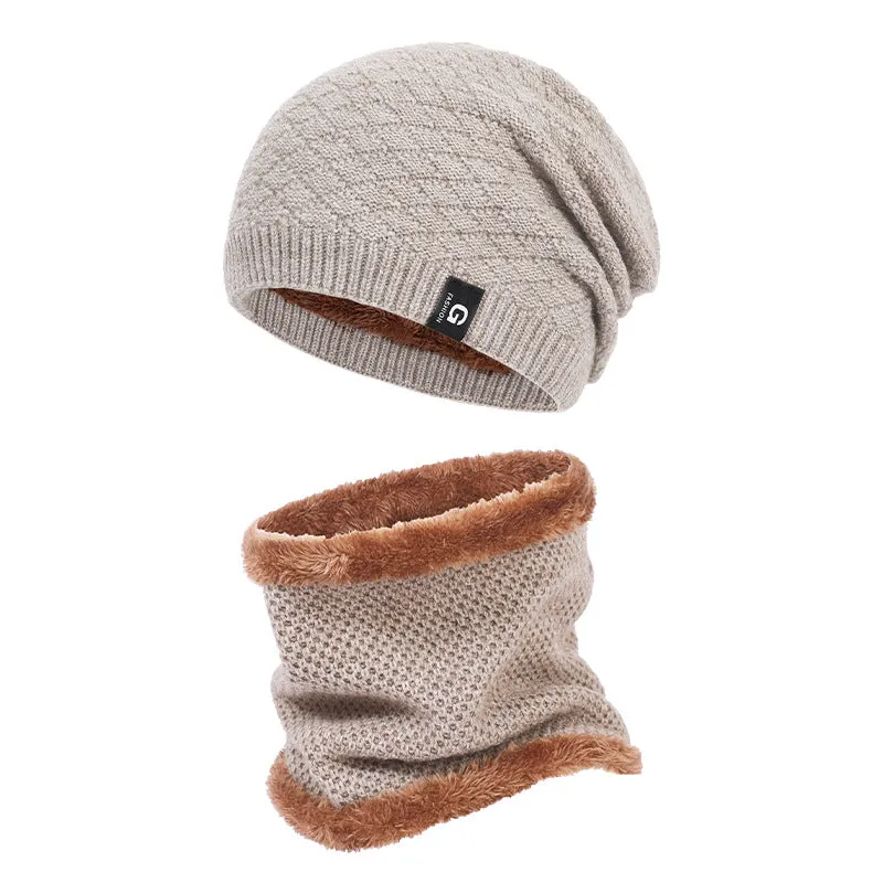 Hat scarf suit plus velvet warm wool thick men's and women's winter ear protection knitted hat