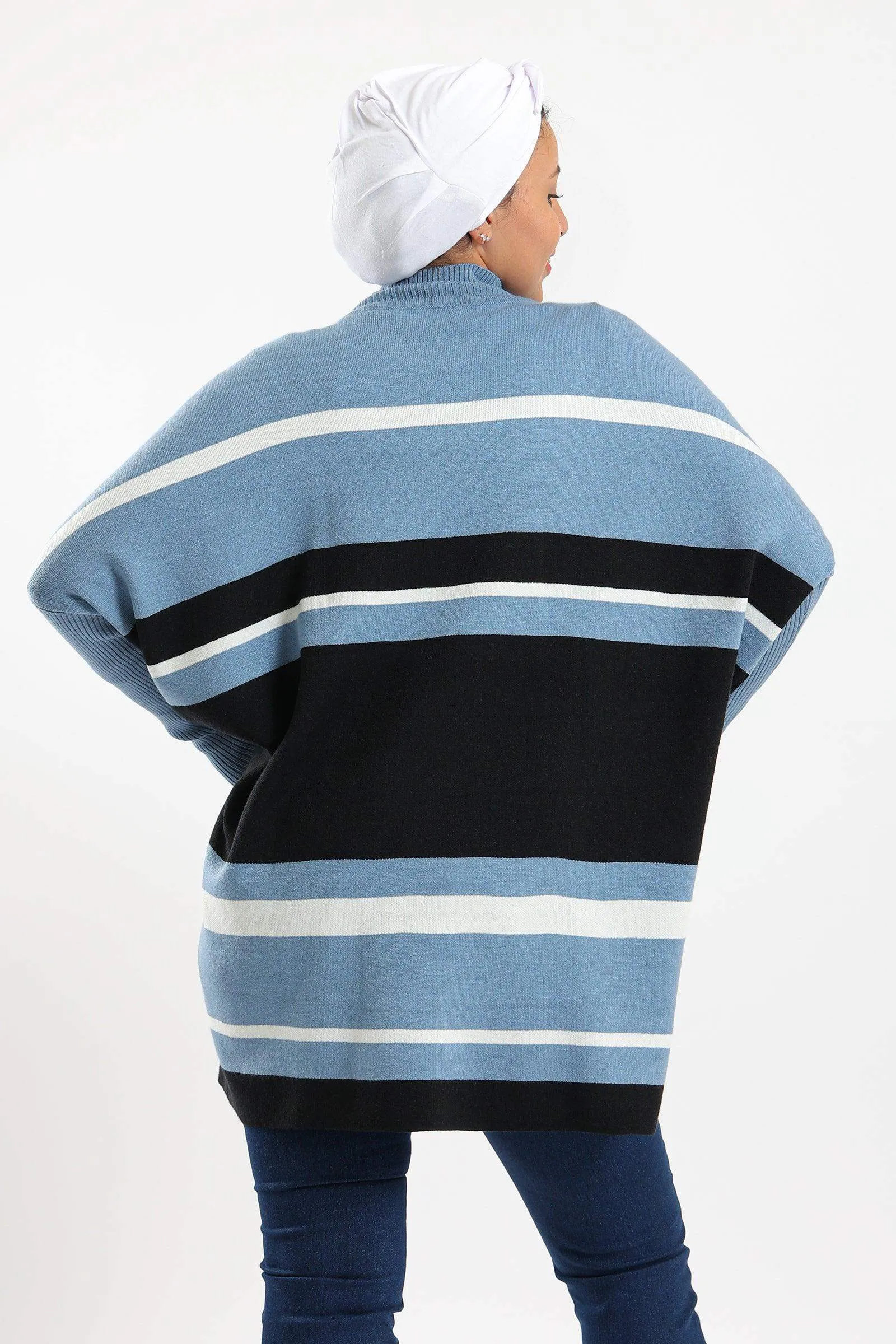 High Neck Striped Poncho