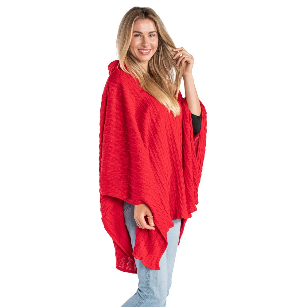 Hooded Cable Knit Sweater Poncho