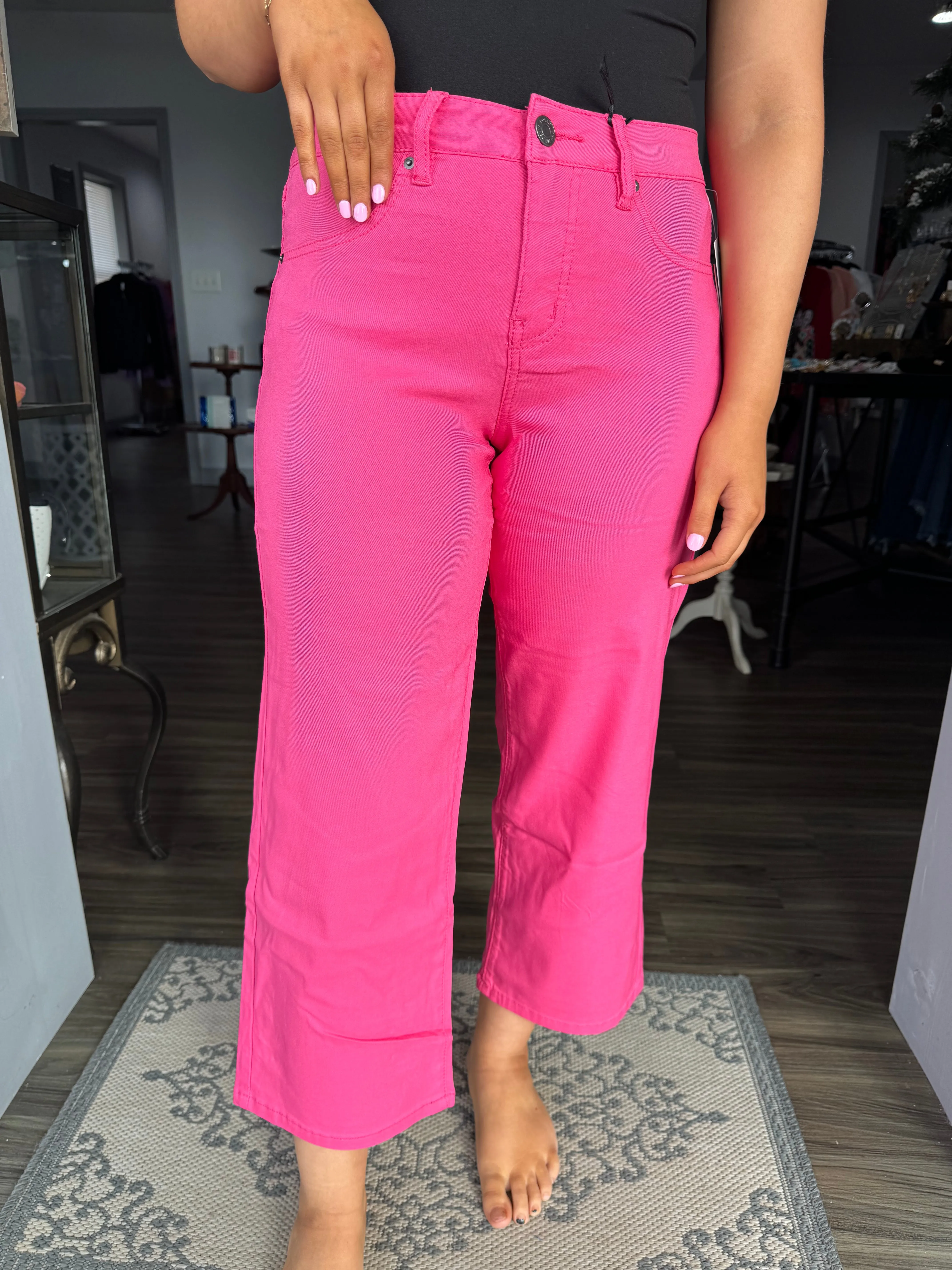 hot pink ultra stretch cropped flares